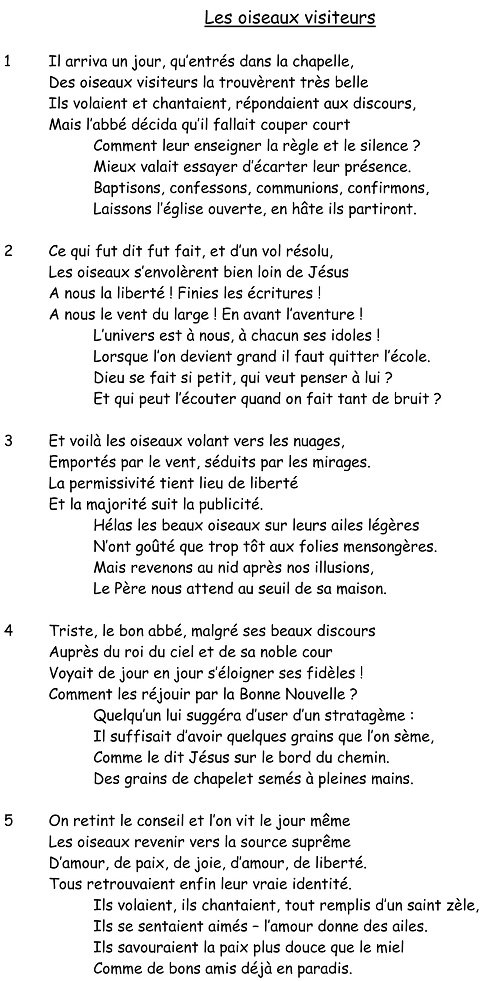 Les oiseaux visiteurs paroles 3